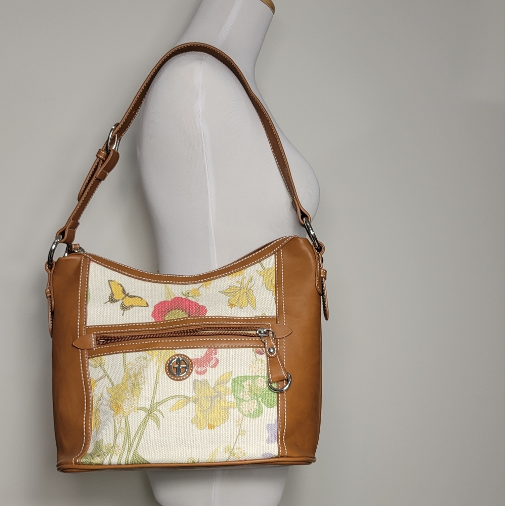 NWT GIANI BERNINI BOTANICAL LINEN HOBO BAG